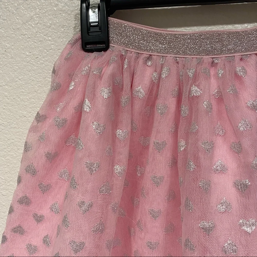 Kids The Children's Place Girls Pink Heart Glitter Mesh Tulle Skirt Size 12 L